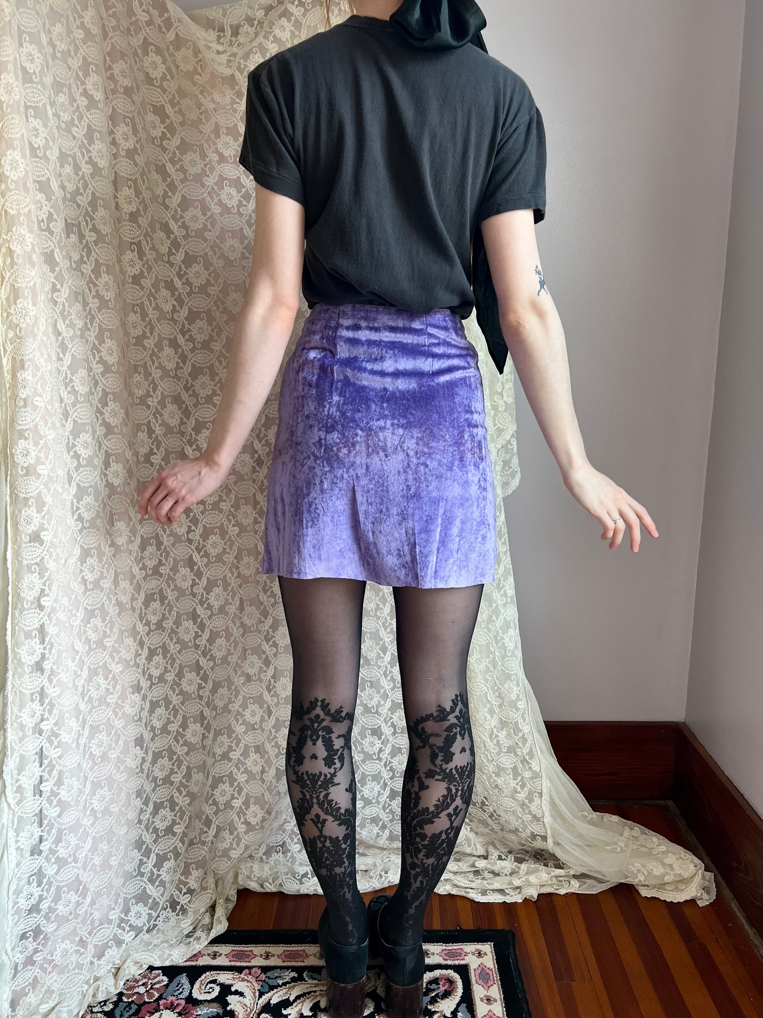 1970s Purple Velvet Lace Up A Line Mini Skirt