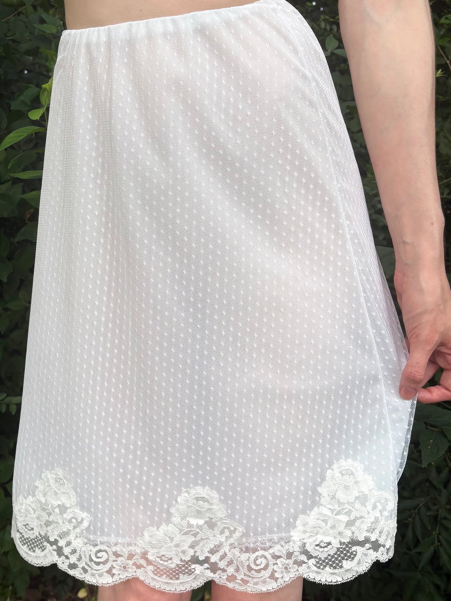 1960s Dotted Mesh Lace Skirt Light Blue Nylon