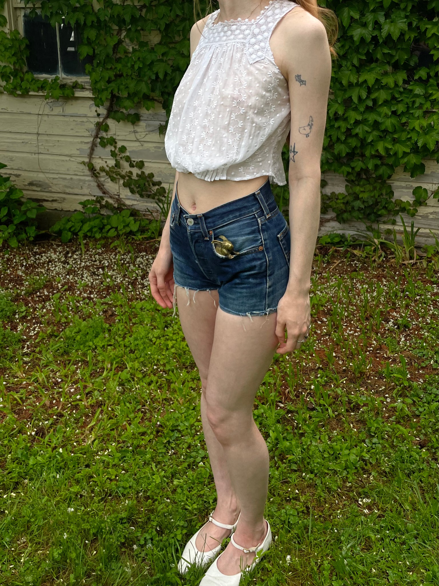 1900s White Cotton Floral Dotted Embroidered Top