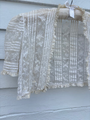1930s White Dragonfly Lace Bolero Bug Ruffle Trim