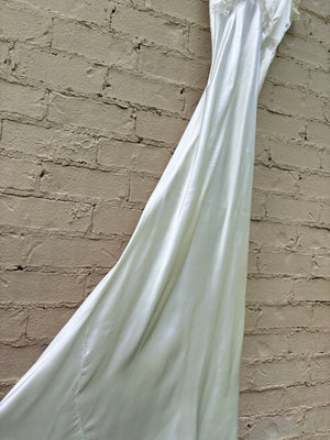 1940s Rayon Satin White Bias Cut Slip Dress Lace Wedding Gown