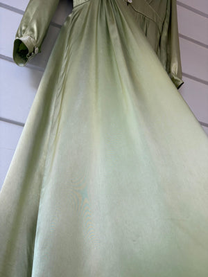 1940s Green Rayon Satin Lace Robe Peignoir