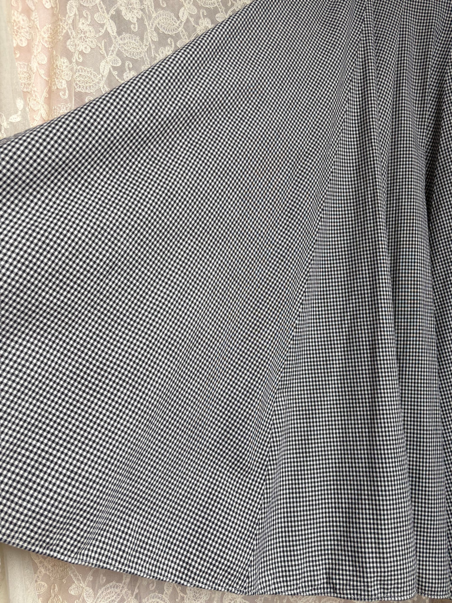 1940s Navy Blue White Plaid Gingham Full Length Skirt Cotton