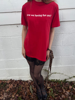 1980s Red Tee T Shirt Short Sleeve Are We Having Fun Yet?