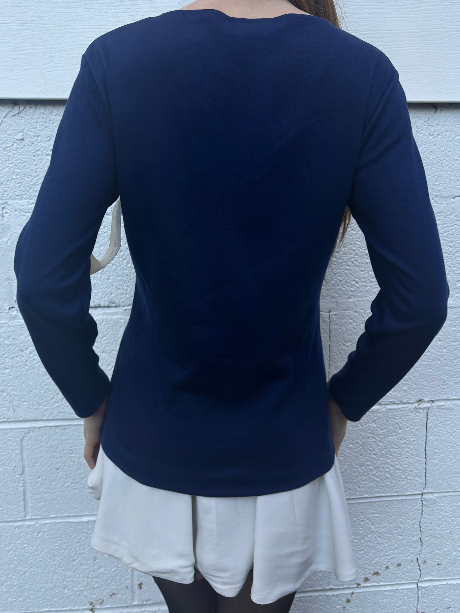 1970s Star Appliqué Navy Blue Lace Up Tee T Shirt Long Sleeve Deadstock