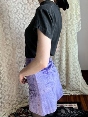 1970s Purple Velvet Lace Up A Line Mini Skirt