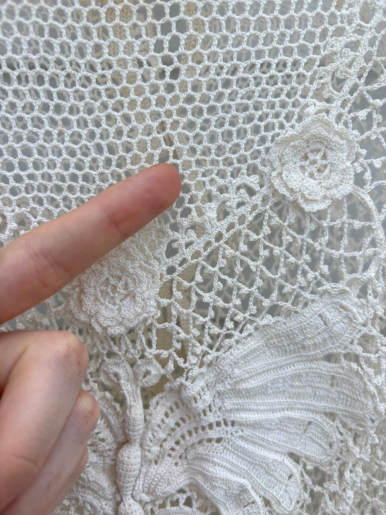 1900s Edwardian Irish Crochet 3d Butterfly White Cotton Floral Design Blouse