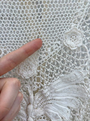 1900s Edwardian Irish Crochet 3d Butterfly White Cotton Floral Design Blouse