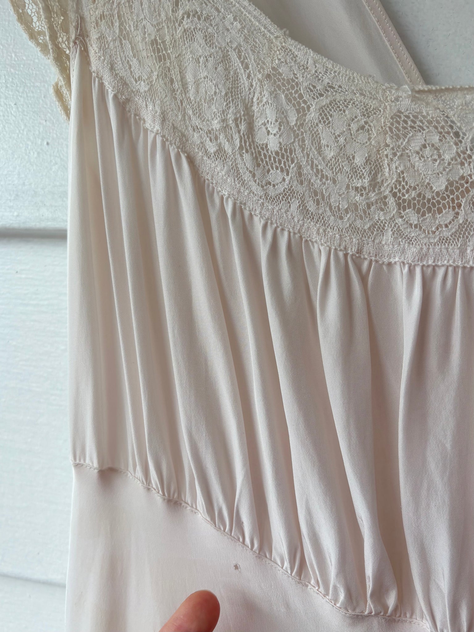 1940s Pale Pink White Lace Bias Cut Slip Dress