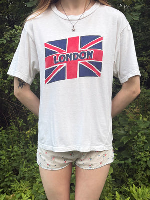 1980s London Print Union Jack Tee T Shirt