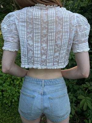 1930s White Dragonfly Lace Bolero Bug Ruffle Trim