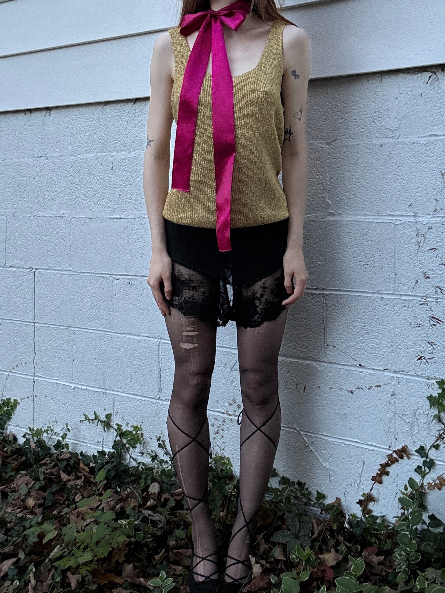 1980s Gold Glitter Sparkle Lurex Knit Sweater Tank Top