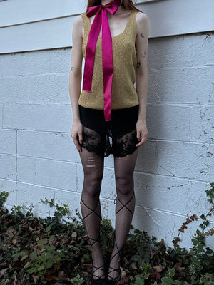 1980s Gold Glitter Sparkle Lurex Knit Sweater Tank Top