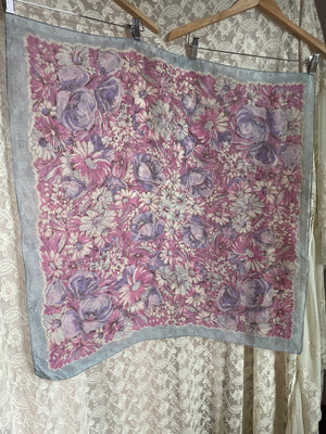 1940s Rayon Floral Scarf Pink Purple