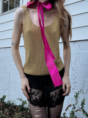 1980s Gold Glitter Sparkle Lurex Knit Sweater Tank Top