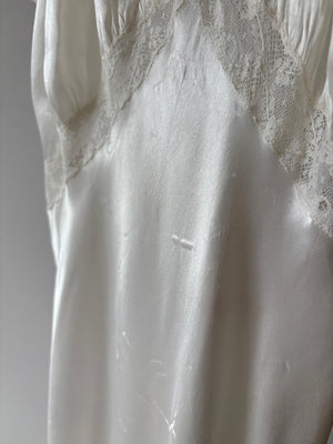 1940s Rayon Satin White Bias Cut Slip Dress Lace Wedding Gown