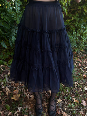 1950s Navy Blue Sheer Layered Skirt Petticoat