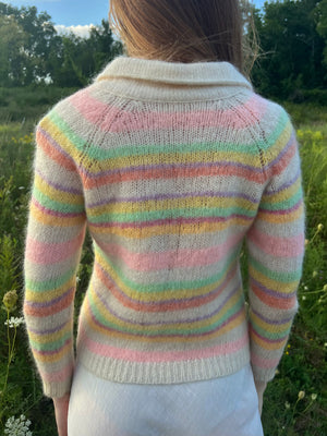 1960s Rainbow Pink Green Mohair Wool Knit Cardigan Sweater