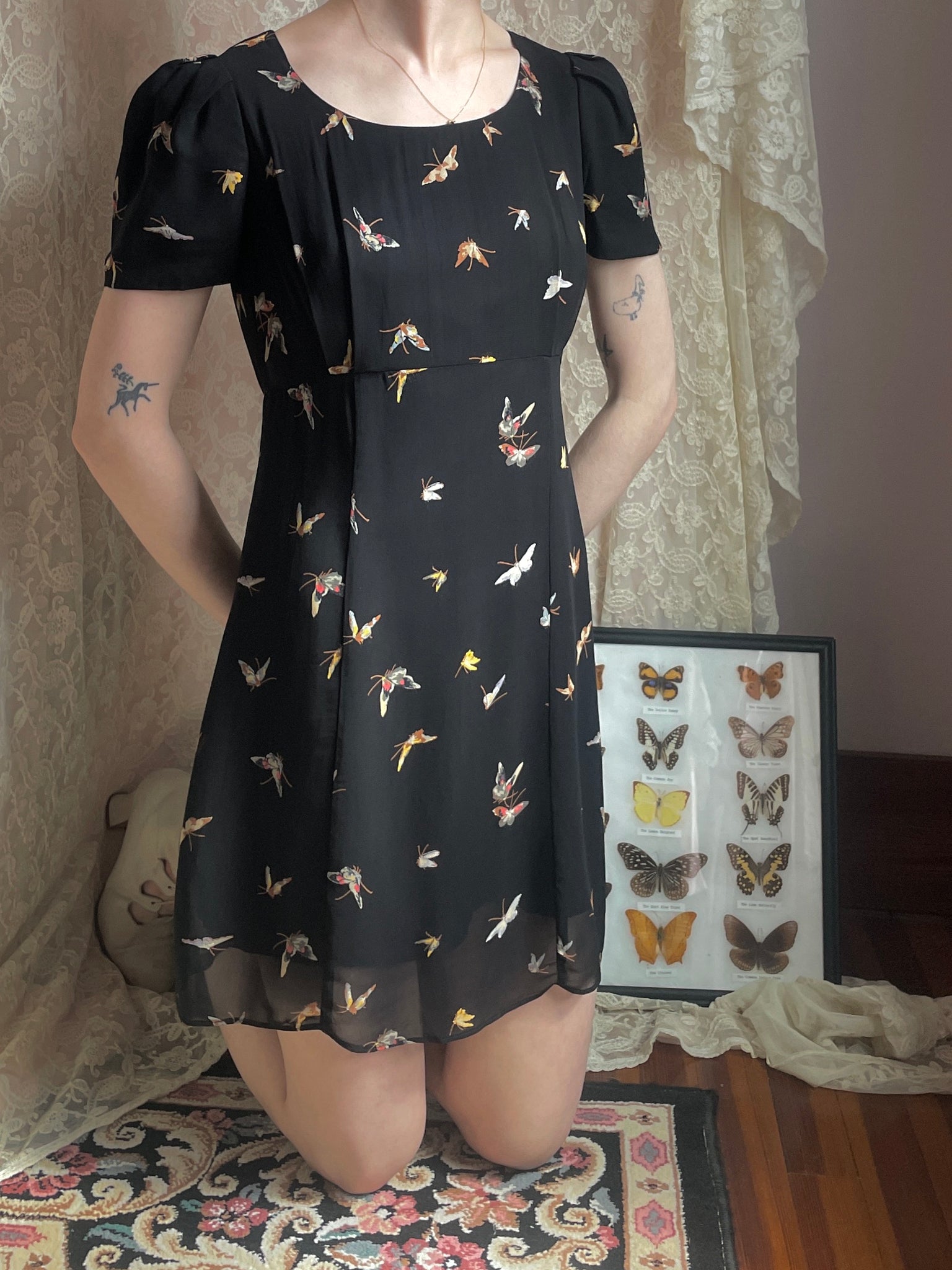 1990s Betsey Johnson Butterfly Print Black Rayon Mini Dress Breath Of the Earth 1990s Betsey Johnson Butterfly Print Black Rayon Mini Dress Breath Of the Earth