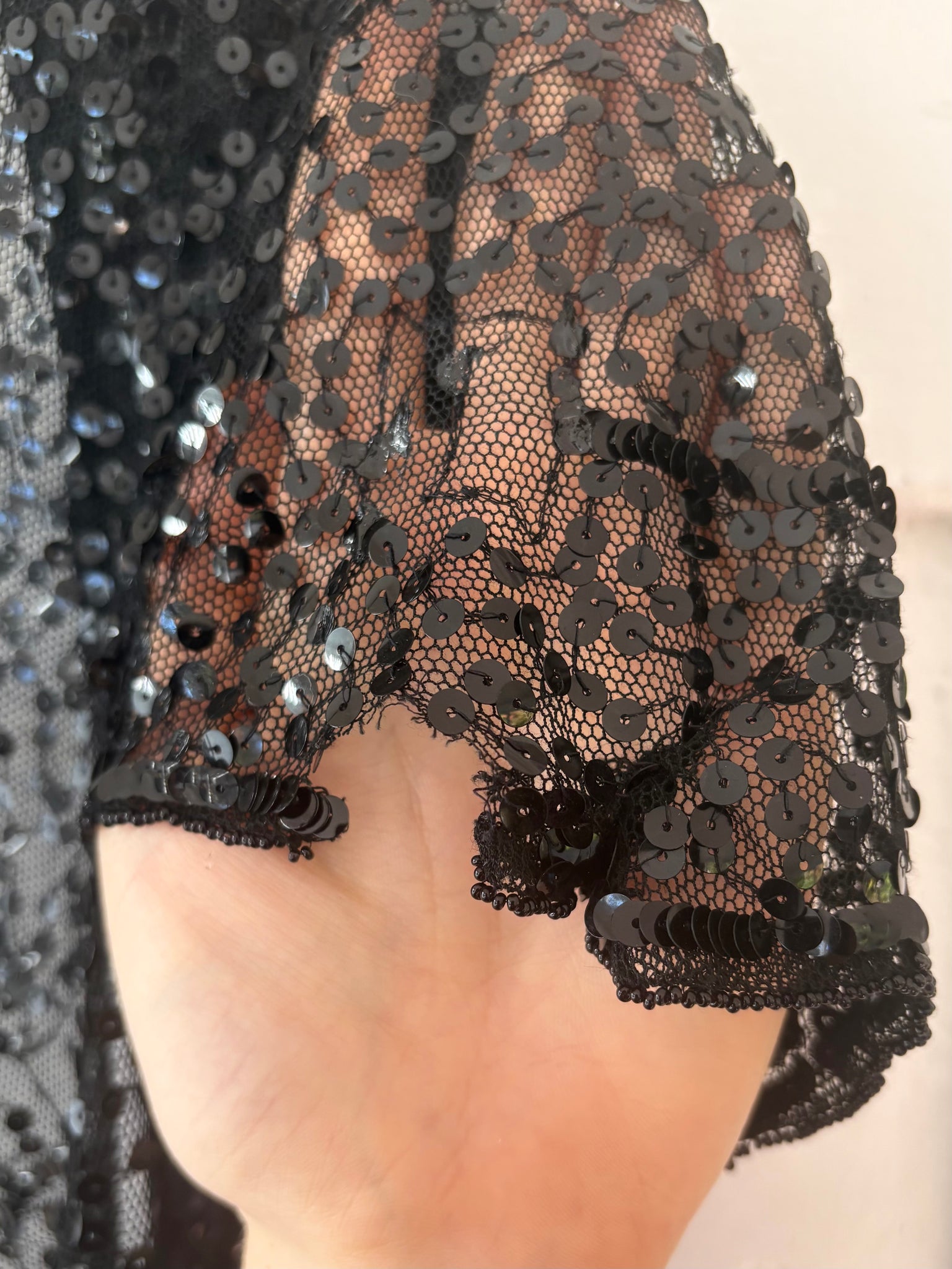 1930s Black Navy Sequin Sheer Mesh Blouse Bolero Short Sleeve