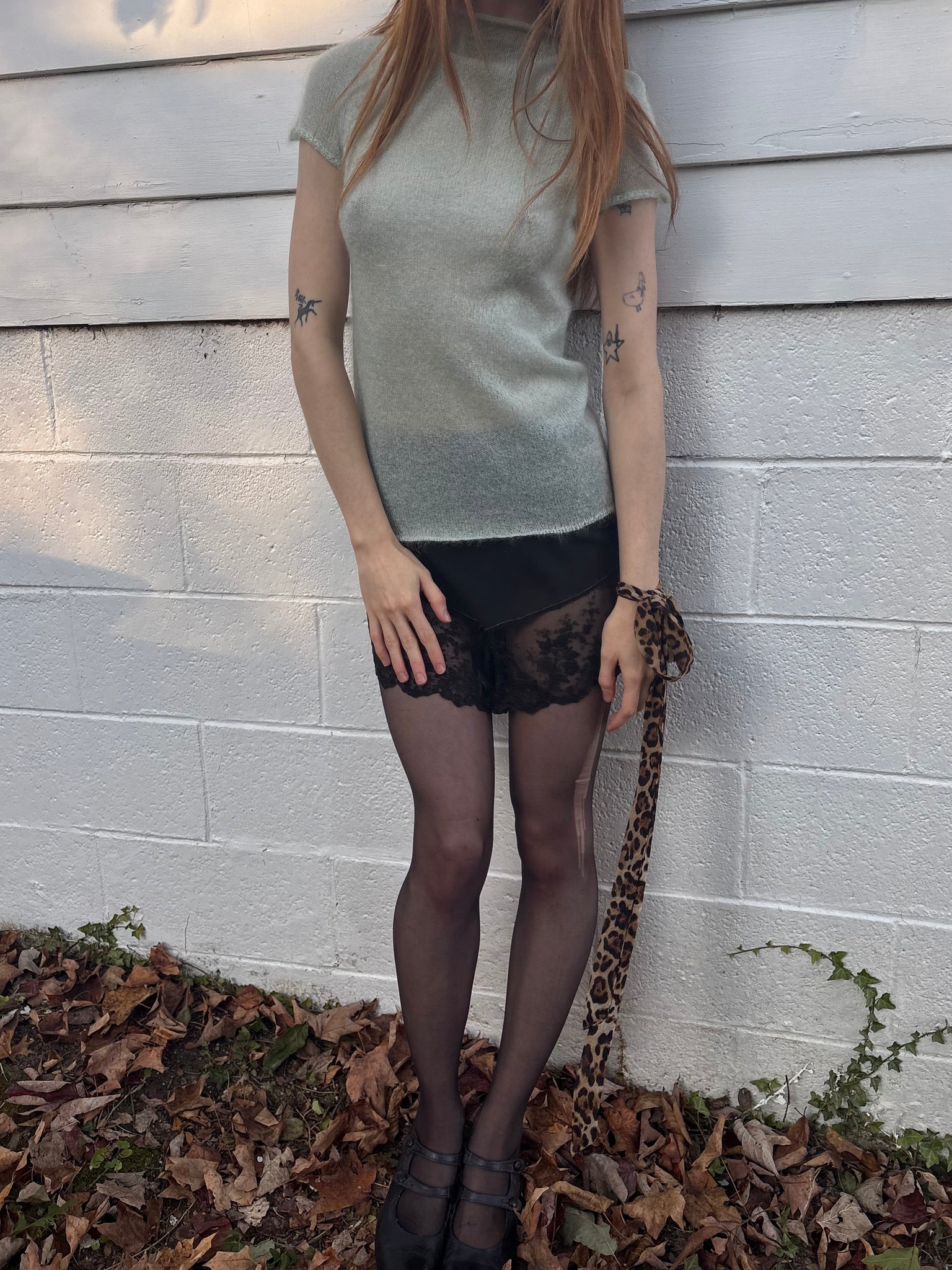 2000s Light Blue Fuzzy Mohair Knit Sweater Short Sleeve DKNY