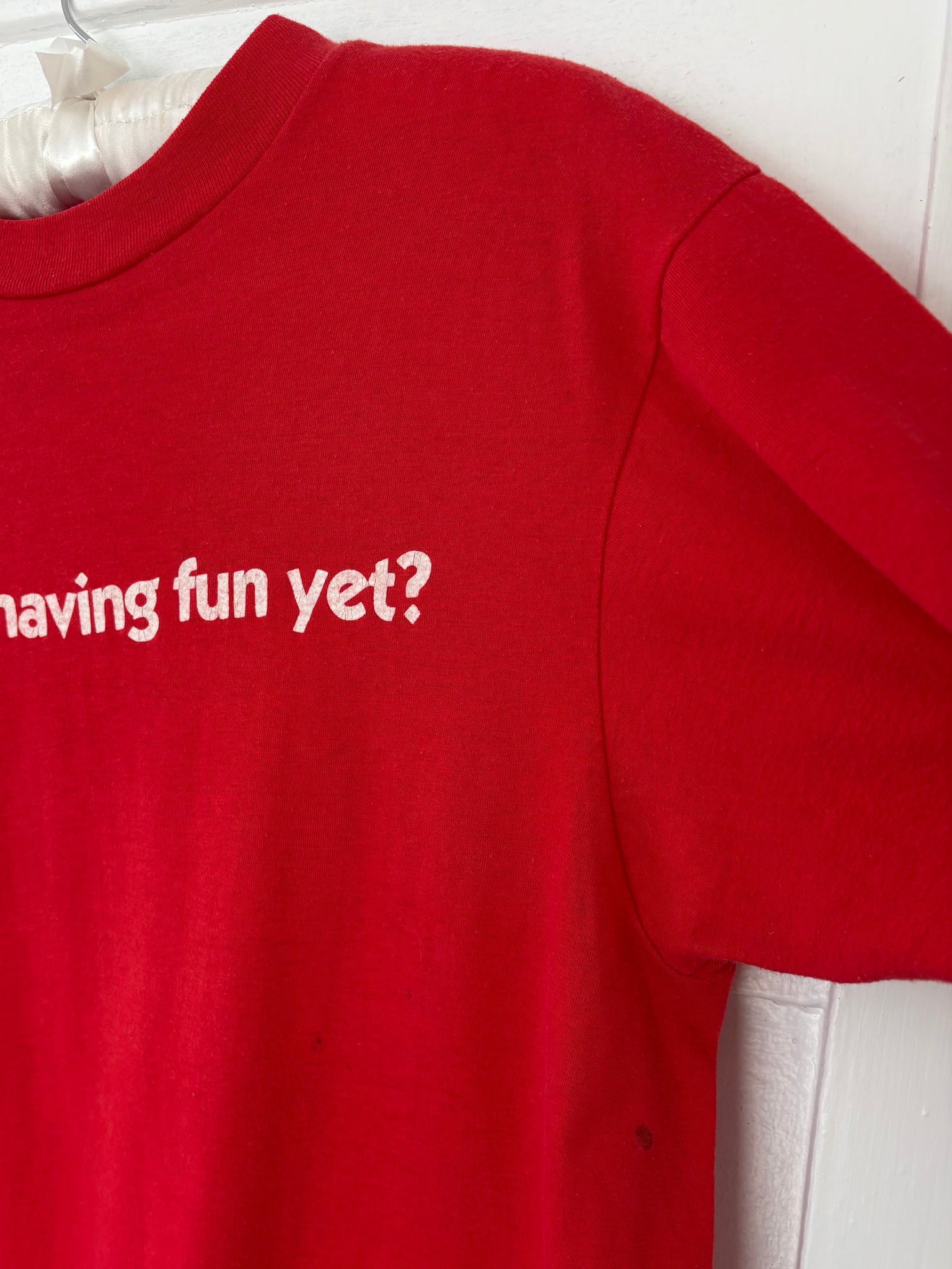 1980s Red Tee T Shirt Short Sleeve Are We Having Fun Yet?