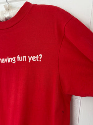 1980s Red Tee T Shirt Short Sleeve Are We Having Fun Yet?