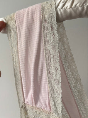 1940s Light Pink Rayon Jersey Bias Cut Slip Dress Cream Lace