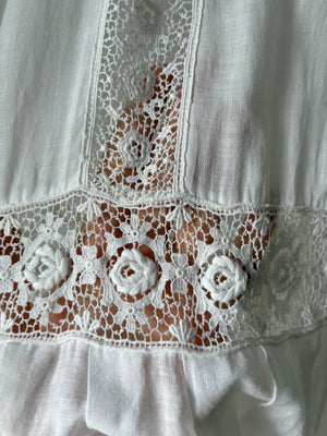 1900s Edwardian Rose Floral Embroidered White Cotton Dress Gown Wedding