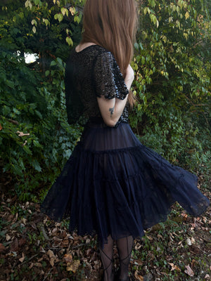 1950s Navy Blue Sheer Layered Skirt Petticoat