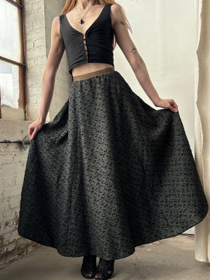 1900s Forest Green Blue Paisley Full Length Skirt