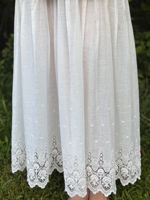 1900s Edwardian Rose Floral Embroidered White Cotton Dress Gown Wedding