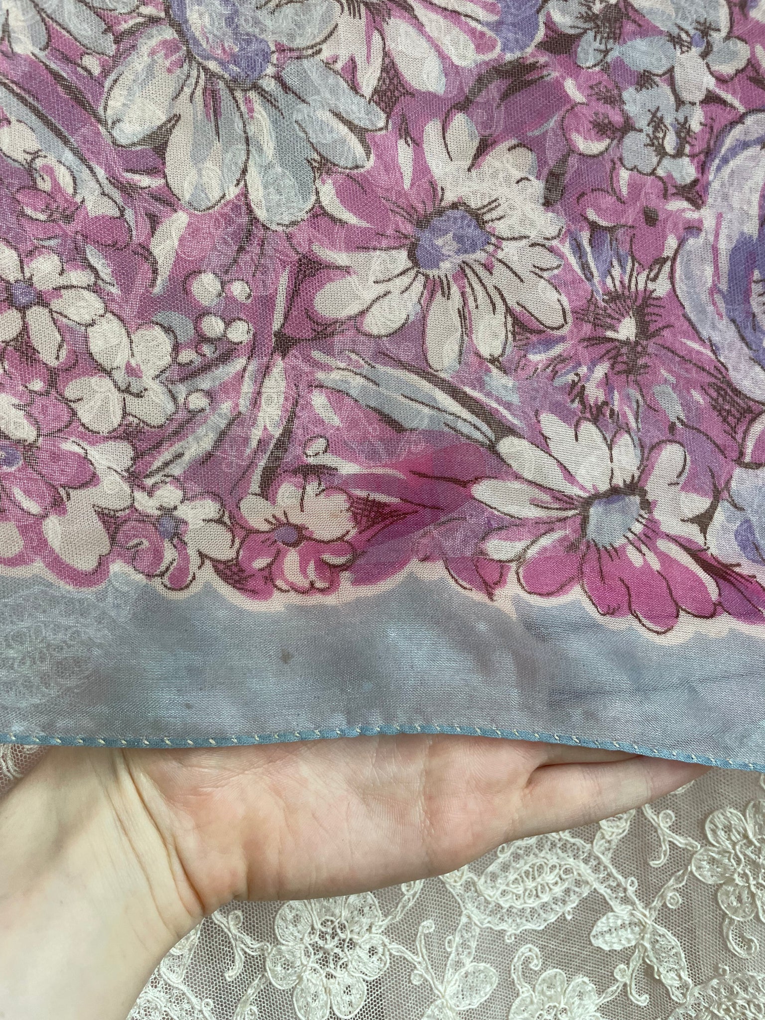 1940s Rayon Floral Scarf Pink Purple