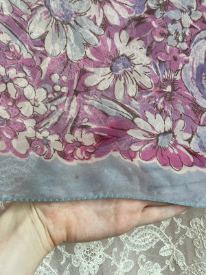 1940s Rayon Floral Scarf Pink Purple