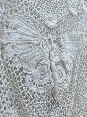 1900s Edwardian Irish Crochet 3d Butterfly White Cotton Floral Design Blouse