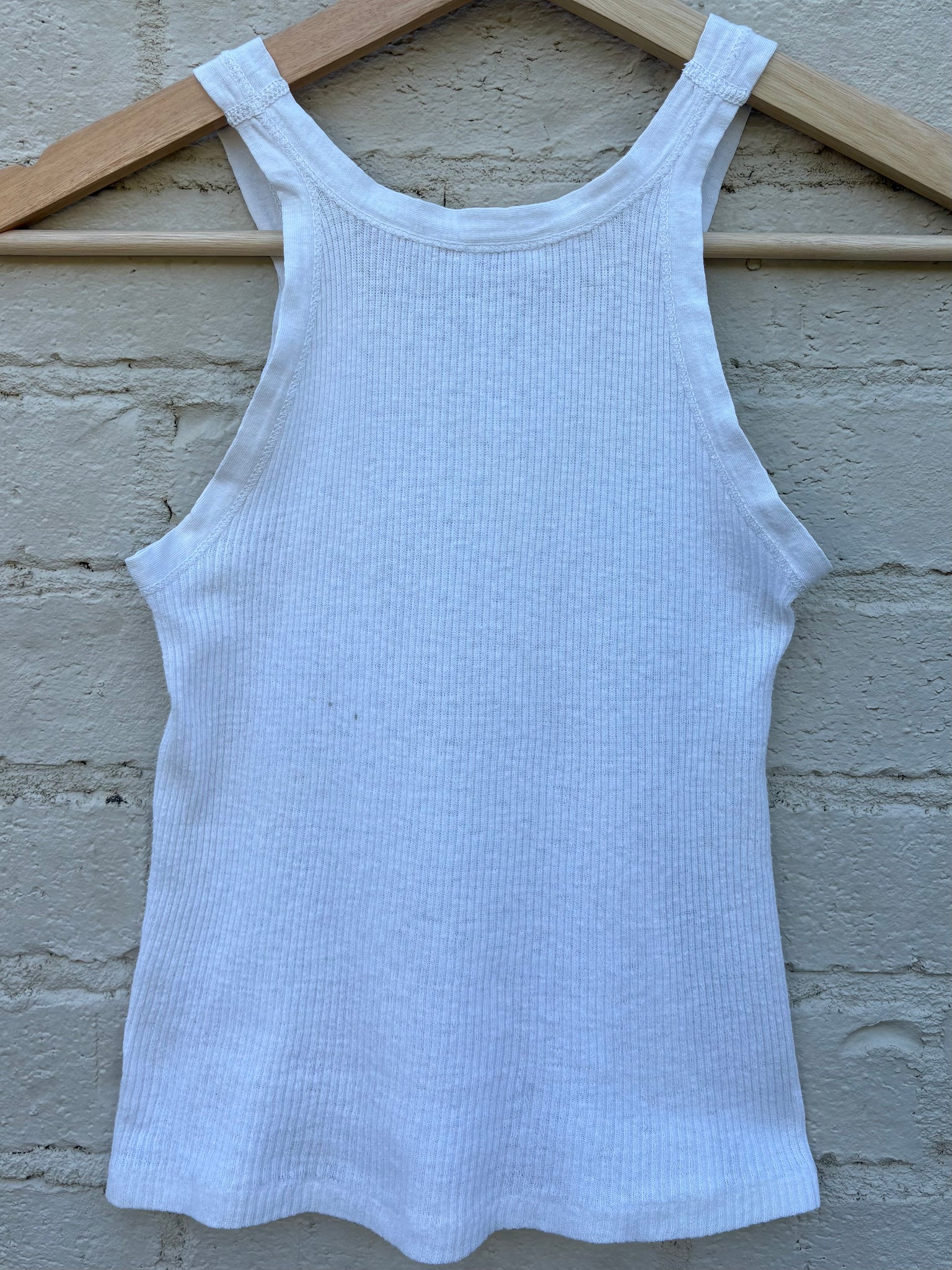 1950s White Cotton Ribbed Tank Top Cropped