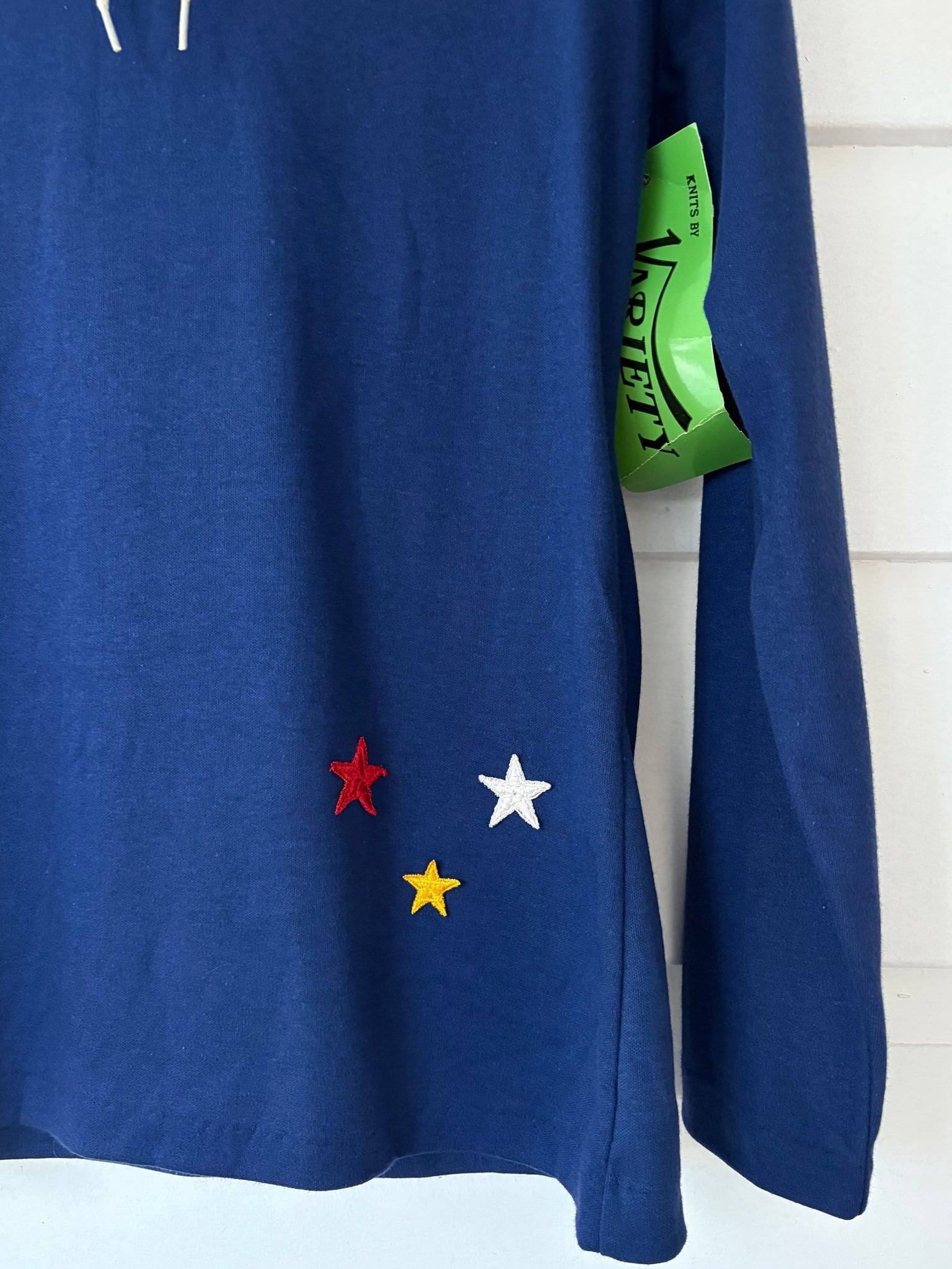 1970s Star Appliqué Navy Blue Lace Up Tee T Shirt Long Sleeve Deadstock