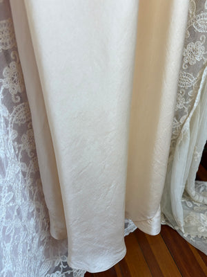 1930s Silk Chiffon Bias Cut Slip Dress Cream Lace Sheer Puff Sleeves Bridal Gown