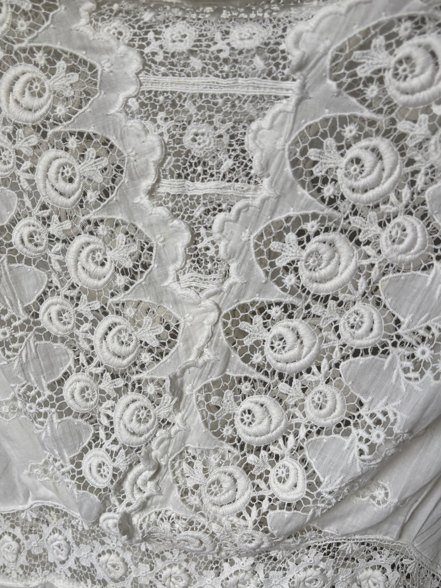 1900s Edwardian Rose Floral Embroidered White Cotton Dress Gown Wedding