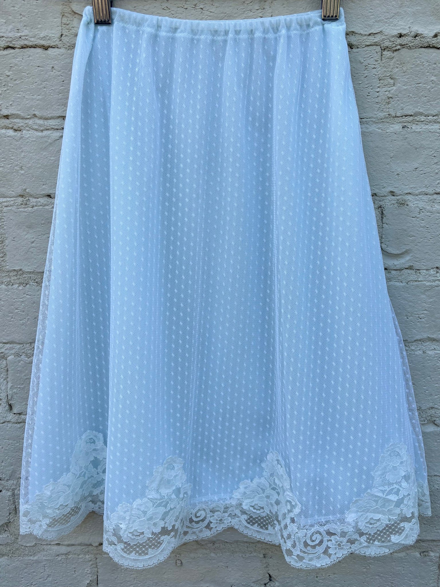 1960s Dotted Mesh Lace Skirt Light Blue Nylon