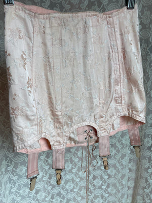 1940s Pale Pink Brocade Floral Rayon Corset