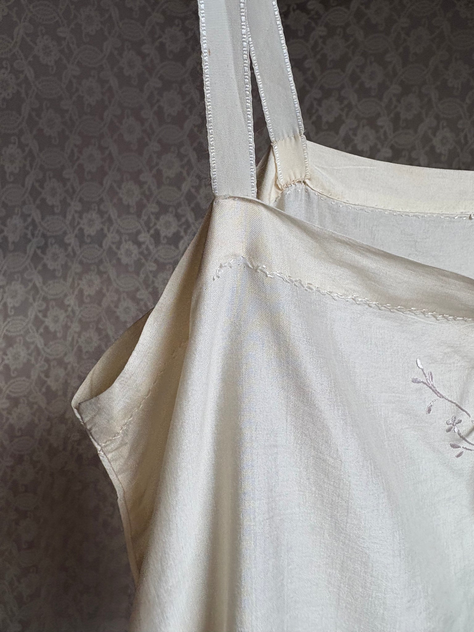 1930s Cream Silk Step In Teddy Cream Floral Embroidery