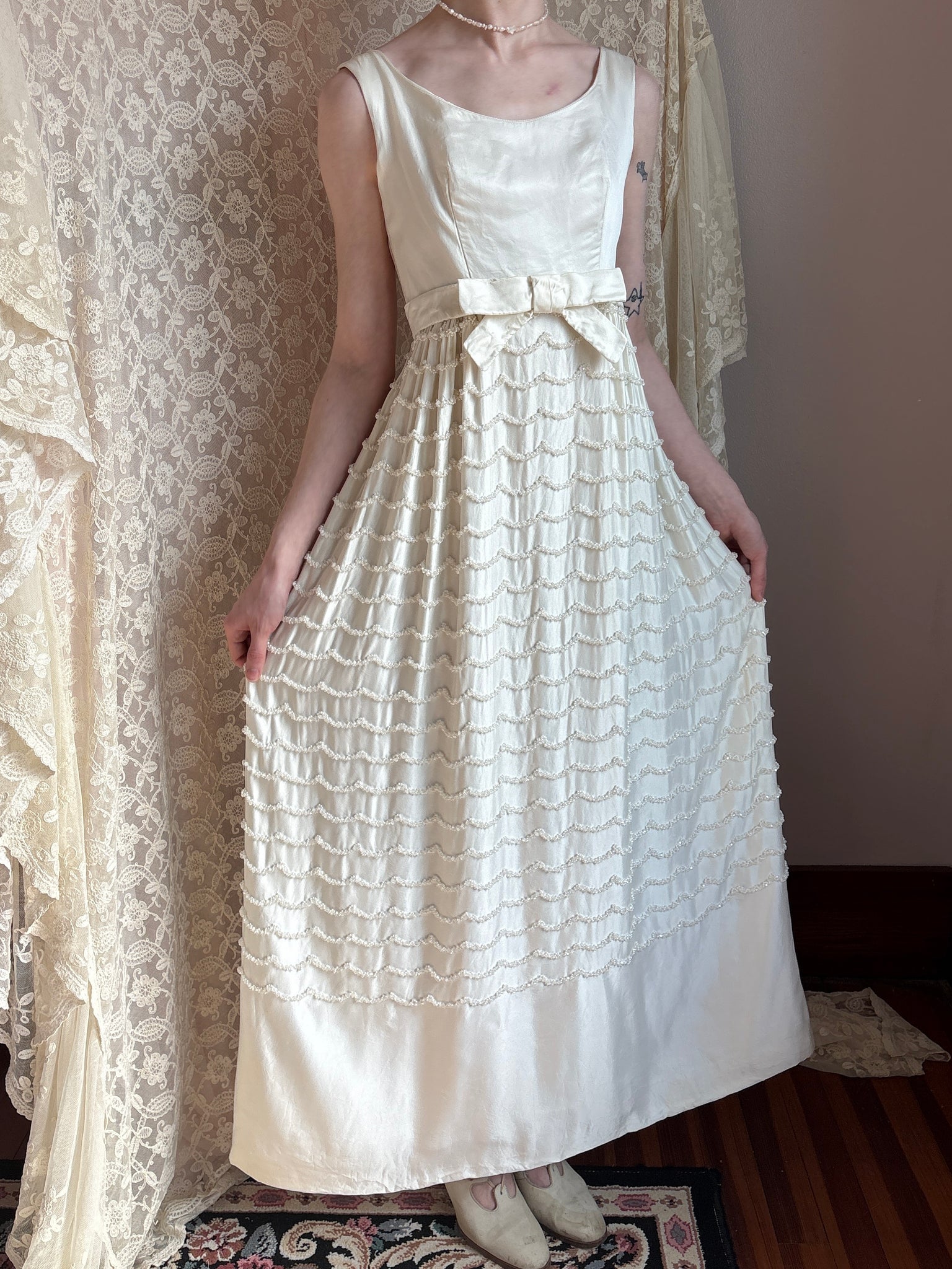 white empire waist wedding dress White Embellished Empire Waist Bridal Dress