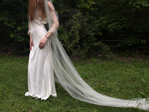 1940s Rayon White Lace Bodice Bias Cut Slip Dress Lace