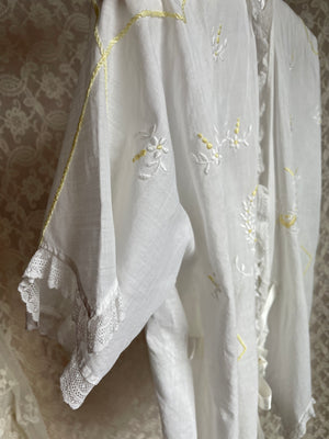 1900s White Cotton Embroidered Yellow Ribbon Tie Top