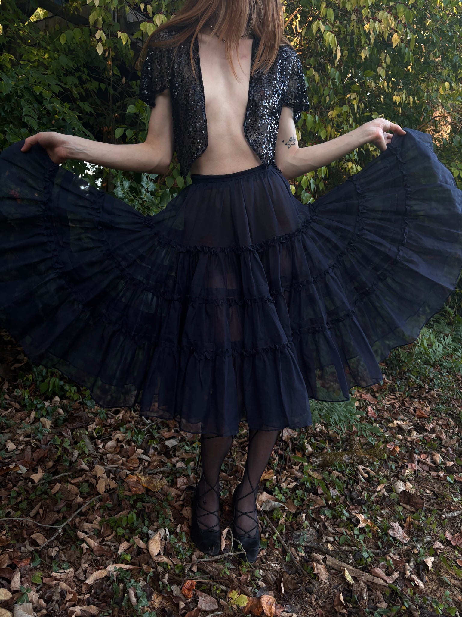 1930s Black Navy Sequin Sheer Mesh Blouse Bolero Short Sleeve