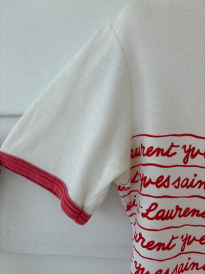 1980s Yves Saint Laurent Script Red White Ringer Tee T Shirt Short Sleeve