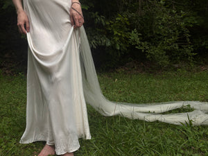 1940s Rayon White Lace Bodice Bias Cut Slip Dress Lace