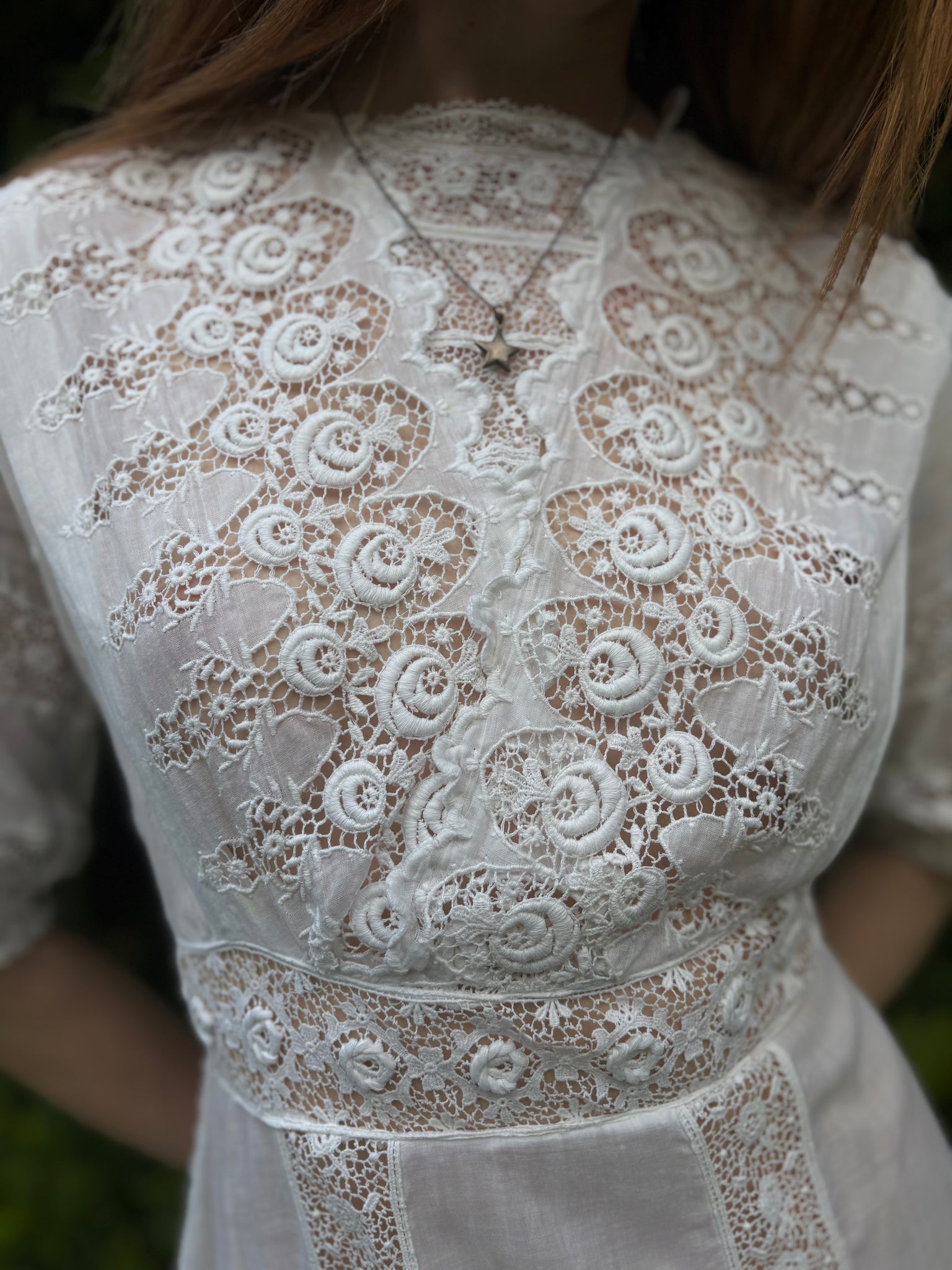 1900s Edwardian Rose Floral Embroidered White Cotton Dress Gown Wedding