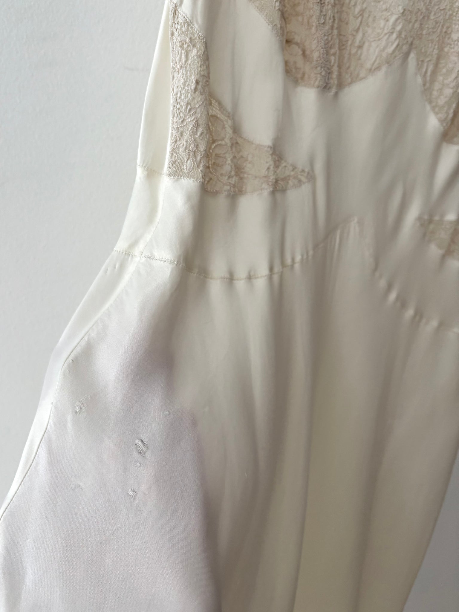 1940s Rayon White Lace Bodice Bias Cut Slip Dress Lace